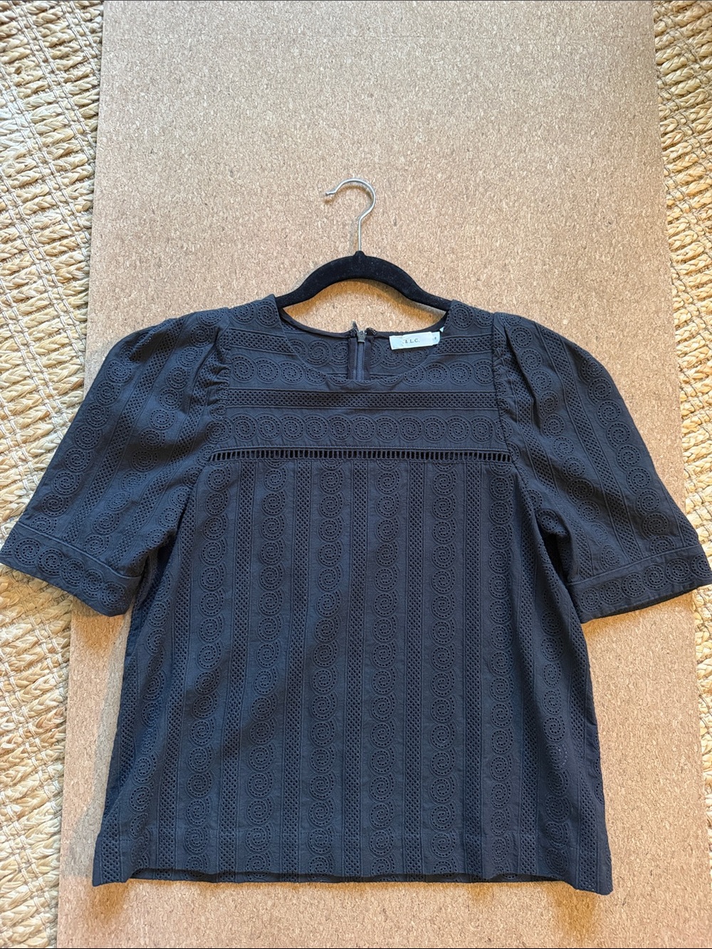 A.L.C. Black Eyelet Square Yoke Blouse
